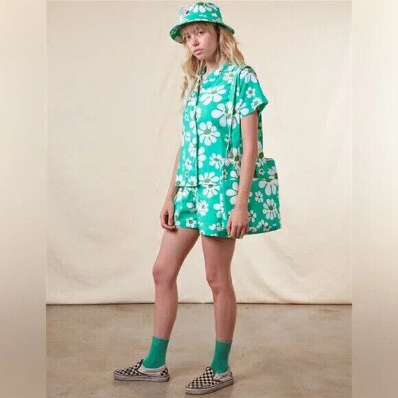 Big Bud Press Tops - Big Bud Lazy Daisy Button Up Shirt Green Floral Print Top Cotton US Made Size XS